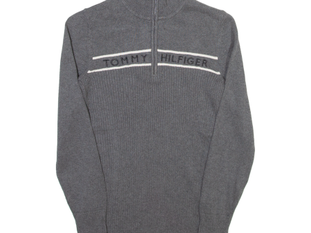 TOMMY HILFIGER Womens Jumper Grey 1 4 Zip Tight Knit S Online Hot Sale