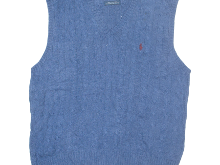 POLO RALPH LAUREN Womens Jumper Blue V-Neck Cable Knit Sleeveless Silk XL Cheap