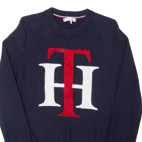 TOMMY HILFIGER Womens Jumper Blue Tight Knit XS Online Hot Sale