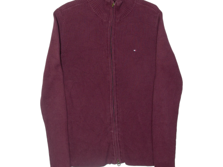 TOMMY HILFIGER Womens Cardigan Maroon High Neck Tight Knit S Online Hot Sale