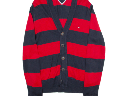 TOMMY HILFIGER Womens Patterned Cardigan Red Striped Tight Knit XL Supply