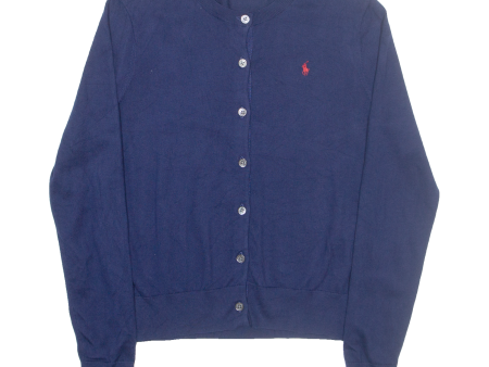 POLO RALPH LAUREN Womens Cardigan Blue Button Neck Tight Knit S Online now