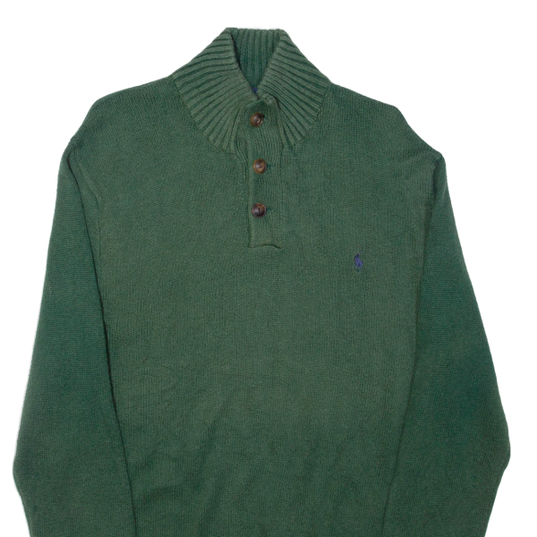 POLO RALPH LAUREN Mens Jumper Green Button Neck Tight Knit M For Sale