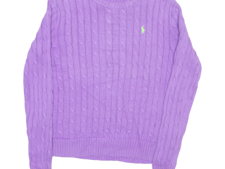 POLO RALPH LAUREN Womens Jumper Purple Cable Knit L Online now