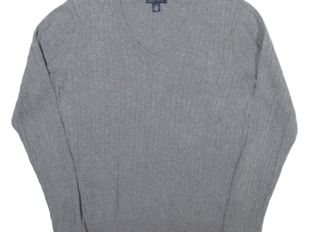 TOMMY HILFIGER Womens Jumper Grey V-Neck Cable Knit L Cheap