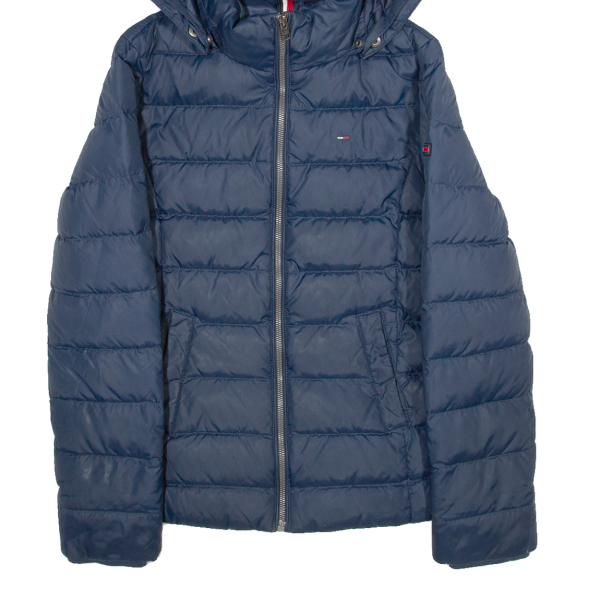 TOMMY HILFIGER Mens Puffer Jacket Blue 80s Hooded XS Online now