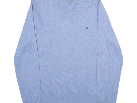 TOMMY HILFIGER Cotton Cashmere Mens Jumper Blue V-Neck Tight Knit M Online Hot Sale