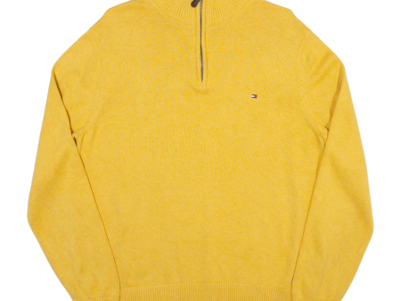 TOMMY HILFIGER Mens Jumper Yellow 1 4 Zip Tight Knit L Cheap