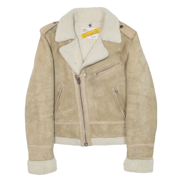 SCHOTT Perfecto Shearling Womens Jacket Beige Leather Suede 90s S Sale