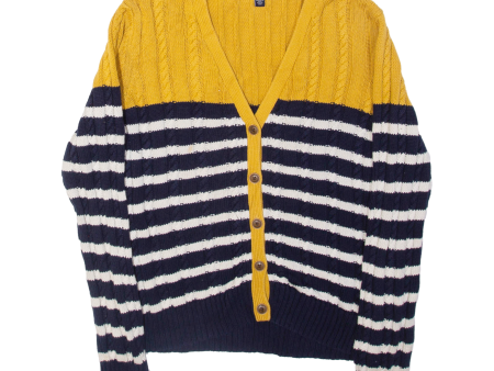 TOMMY HILFIGER Womens Patterned Cardigan Blue Striped V-Neck Cable Knit XL Discount