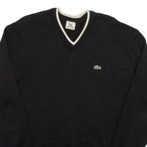 LACOSTE Mens Jumper Black V-Neck Tight Knit Wool L Online