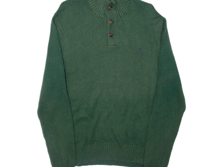 POLO RALPH LAUREN Mens Jumper Green Button Neck Tight Knit M For Sale