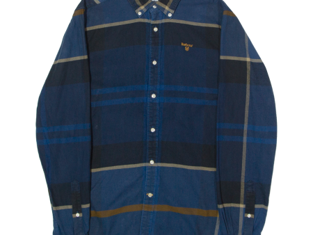 BARBOUR Tailored Fit Mens Flannel Shirt Blue Plaid Long Sleeve M For Cheap