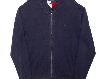 TOMMY HILFIGER Mens Cardigan Blue High Neck Tight Knit L Fashion