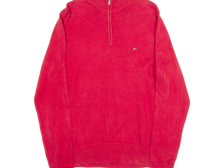 TOMMY HILFIGER Premium Cotton Mens Jumper Red 1 4 Zip Tight Knit M Online Sale