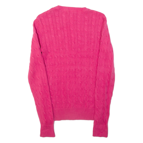 TOMMY HILFIGER Womens Jumper Pink V-Neck Cable Knit M Supply