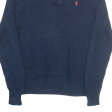 POLO RALPH LAUREN Mens Jumper Blue Button Neck Tight Knit S Online now