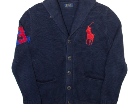 POLO RALPH LAUREN Boys Cardigan Blue Collared Tight Knit M on Sale