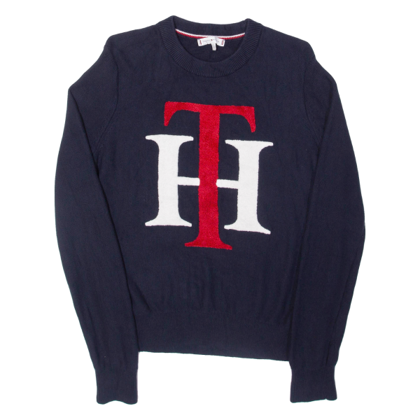 TOMMY HILFIGER Womens Jumper Blue Tight Knit XS Online Hot Sale