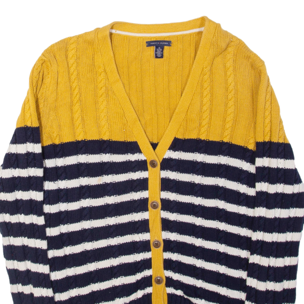 TOMMY HILFIGER Womens Patterned Cardigan Blue Striped V-Neck Cable Knit XL Discount