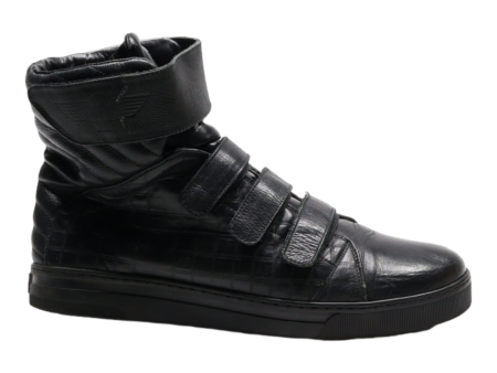 ALESSANDRO BIAGGIO High Top Trainers Black Leather Mens UK 9 Online Hot Sale