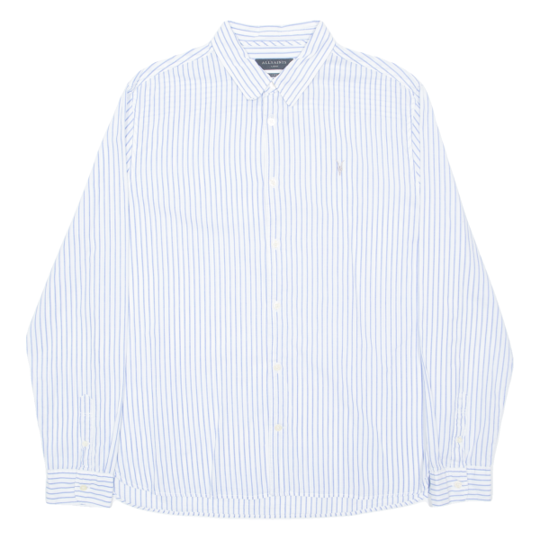 ALL SAINTS Mens Shirt White Striped Long Sleeve L For Discount