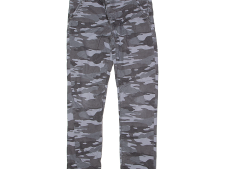 C&A Cuffed Camouflage Boys Twill Trousers Grey Regular Tapered W28 L30 Sale