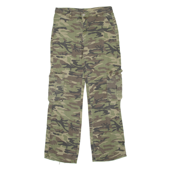 Camo Mens Trousers Green Regular Straight W32 L32 Cheap