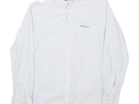 BEN SHERMAN Mens Shirt White Striped Long Sleeve L Online Sale