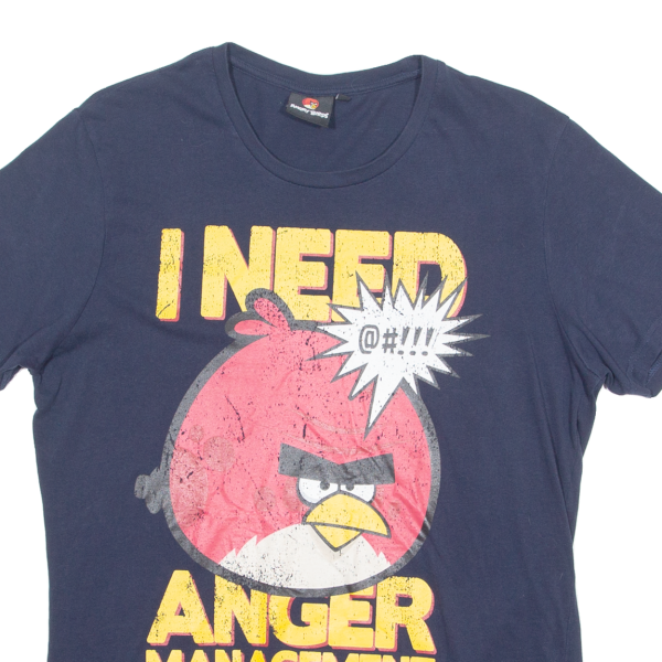 ANGRY BIRDS Mens T-Shirt Blue Crew Neck L Hot on Sale