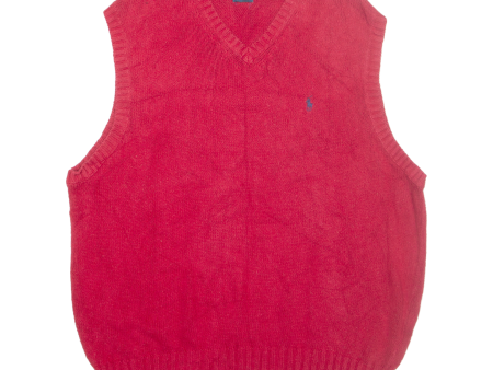 POLO RALPH LAUREN Mens Vest Red V-Neck Tight Knit Sleeveless XL For Discount