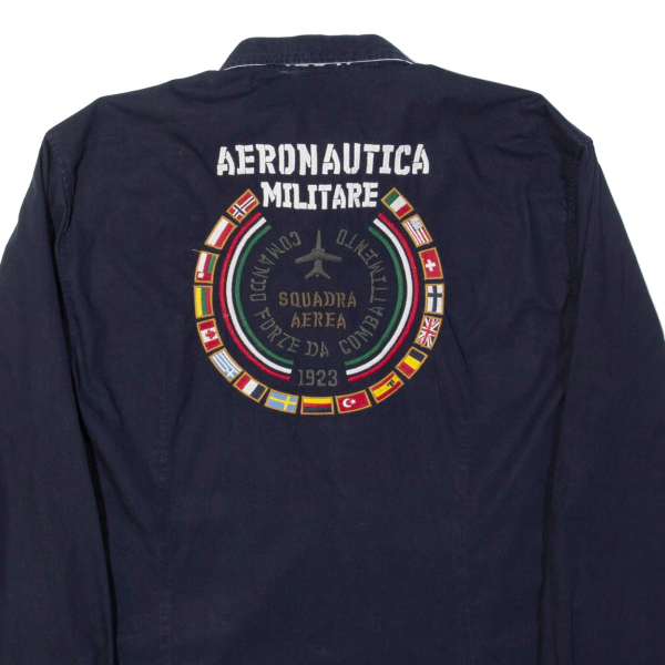 AERONAUTICA MILITARE Italian Air Force Mens Plain Shirt Blue Long Sleeve 2XL Fashion