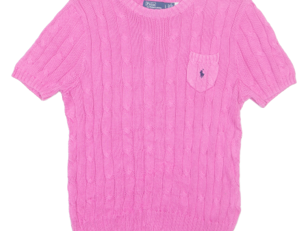 POLO RALPH LAUREN Womens Jumper Pink Cable Knit L Sale