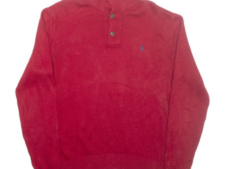 POLO RALPH LAUREN Mens Jumper Red Button Neck Tight Knit M For Cheap