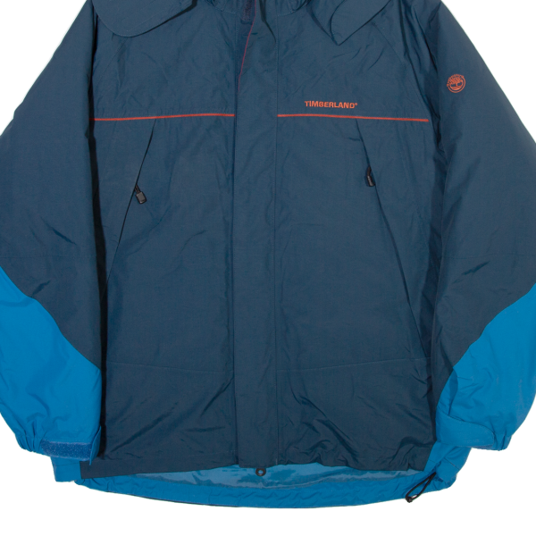 TIMBERLAND Mens Coat Blue Nylon Hooded L Hot on Sale