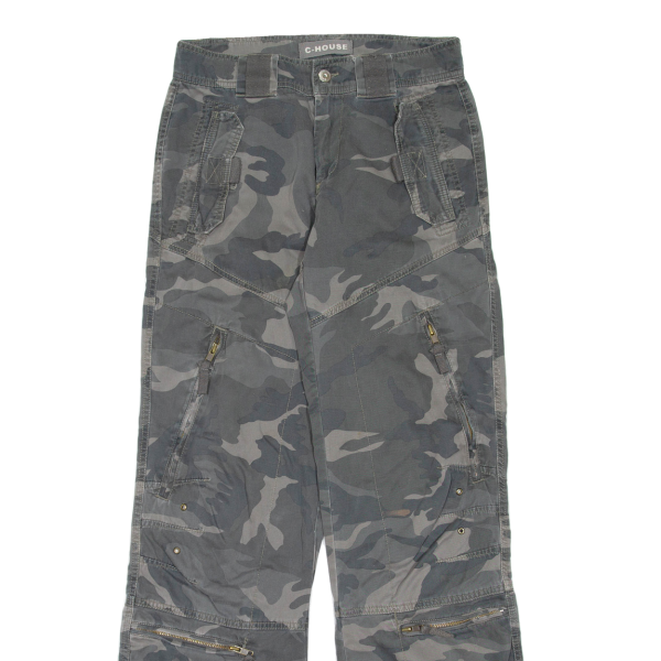 C-HOUSE Camo Mens Trousers Grey Regular Straight W28 L32 Sale