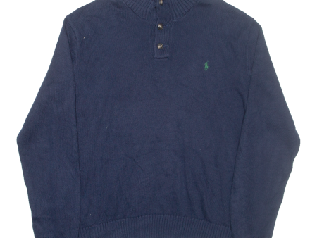 POLO RALPH LAUREN Mens Jumper Blue Button Neck Tight Knit 2XL Online Hot Sale