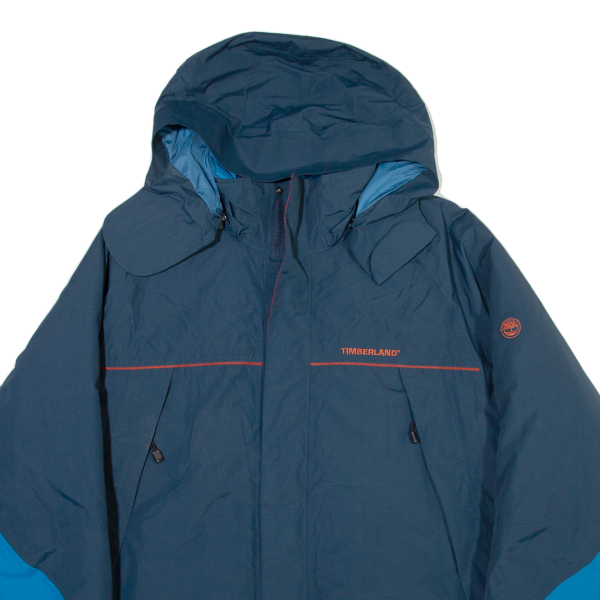 TIMBERLAND Mens Coat Blue Nylon Hooded L Hot on Sale