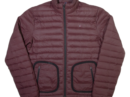 TOMMY HILFIGER Down Insulated Mens Puffer Jacket Maroon Nylon S For Cheap