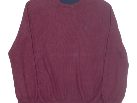 POLO RALPH LAUREN Mens Jumper Maroon Tight Knit L Fashion