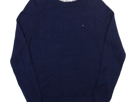 TOMMY HILFIGER Girls Jumper Blue Tight Knit Wool M For Discount