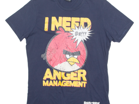 ANGRY BIRDS Mens T-Shirt Blue Crew Neck L Hot on Sale