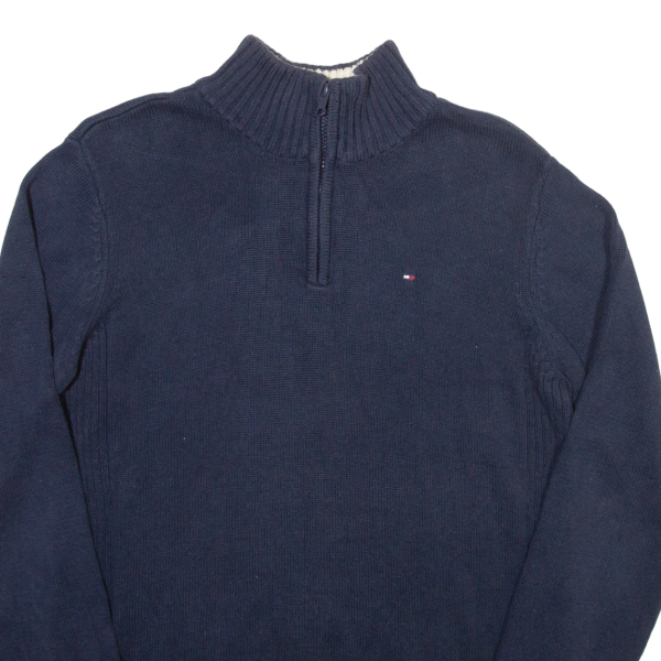 TOMMY HILFIGER Boys Jumper Blue 1 4 Zip Tight Knit L Online Hot Sale