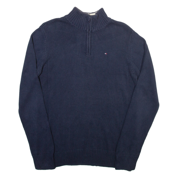 TOMMY HILFIGER Boys Jumper Blue 1 4 Zip Tight Knit L Online Hot Sale